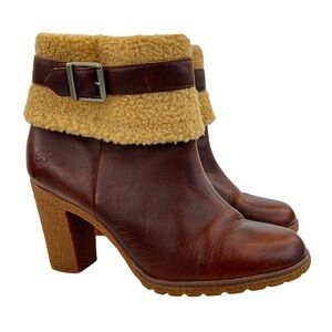 Timberland Women’s Oiled Leather Glancy Fleece Folded Down Heeled Booties Boots